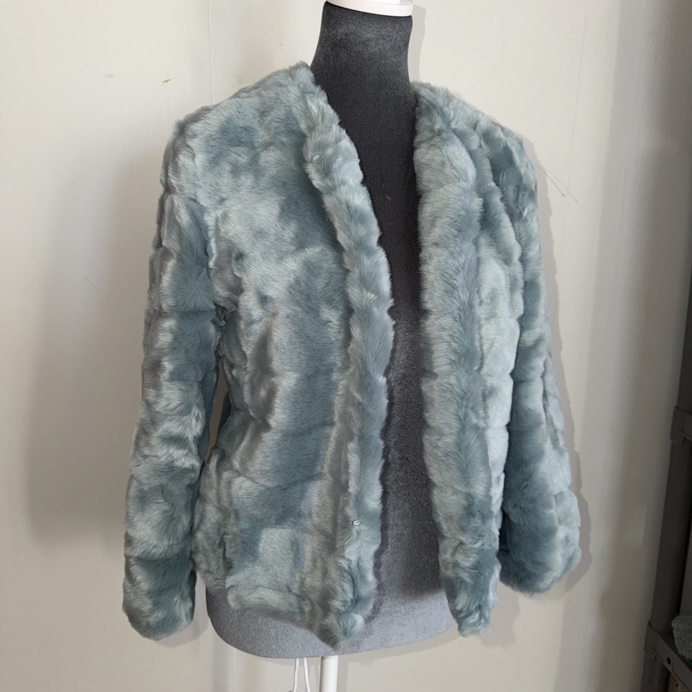 Loft Women's Faux Fur Blue Jacket‎ Coat. Festival. Small P. Ann Taylor